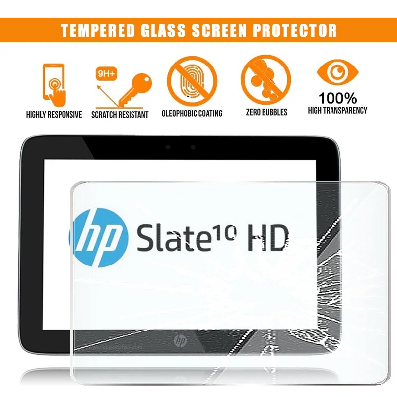 

For HP Slate 10 HD Tablet Tempered Glass Screen Protector 9H Premium Scratch Resistant Anti-fingerprint HD Clear Film Cover