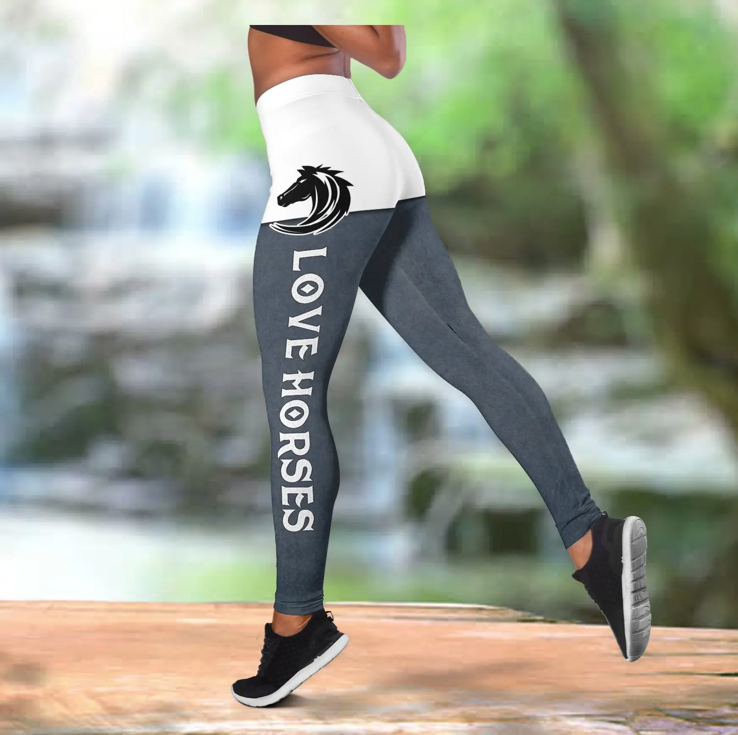 Beautiful Love Horse 3D All Over Printed Hollow Tank Top & Leggings Set Fitness Female Full Length Leggings Running Pants DDK64