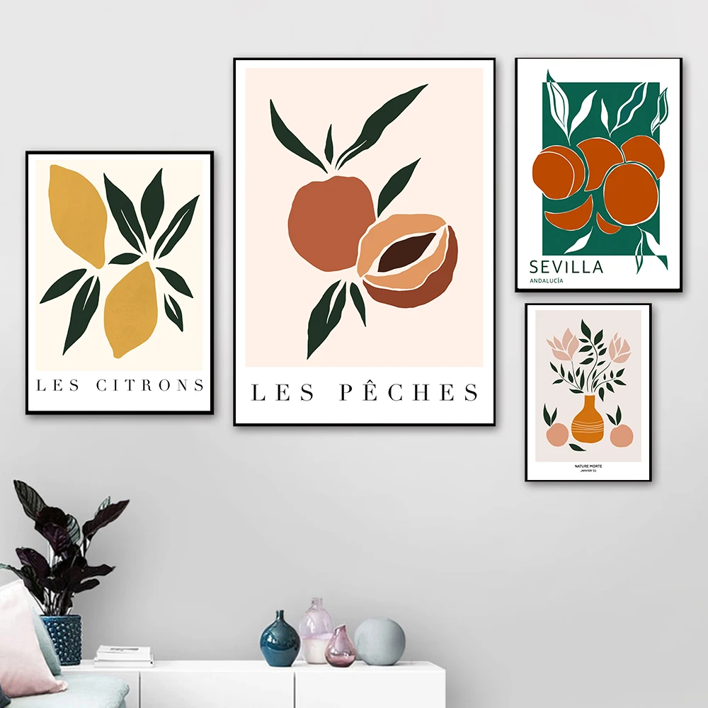 Still Life Flowers Botanical Scandinavian Posters Wildflowers Nordic Peaches Lemon Wall Art Prints Decorative Painting Pictures