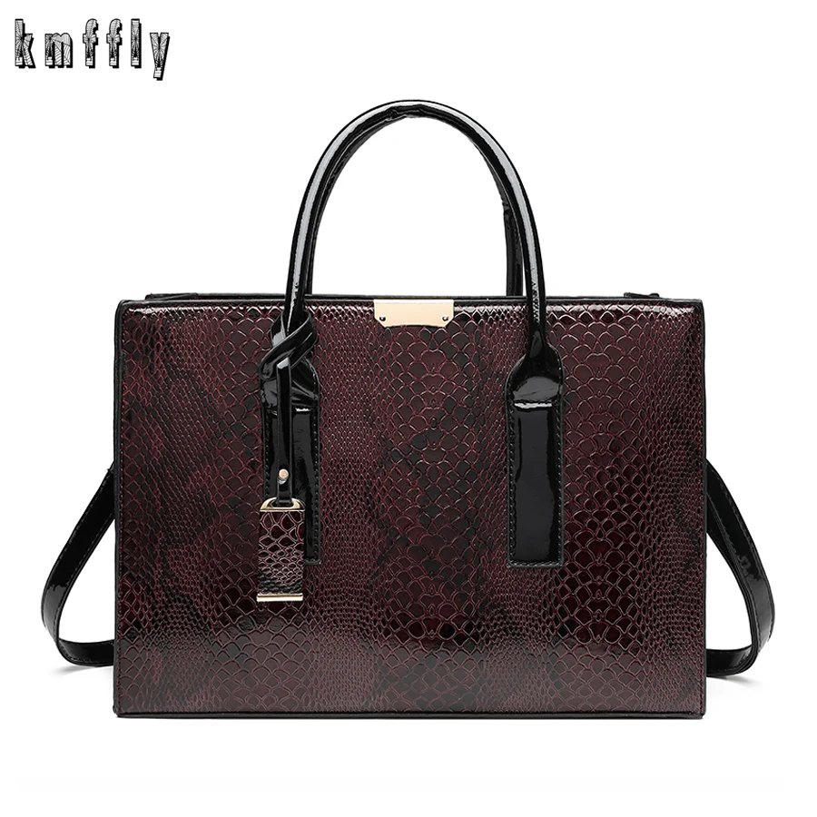 KMFFLY Casual Serpentine Shoulder Bag PU Leather Handbags Female Totes Crossbody Bags Vintage Women Leather Handbag Sac Femme