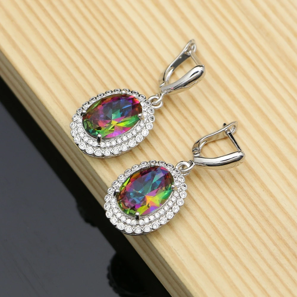 Mystic Rainbow Fire Cubic Zirconia Earrings For Women  Stone Bridal Stone Dangle Earrings Jewelry Dropshipping