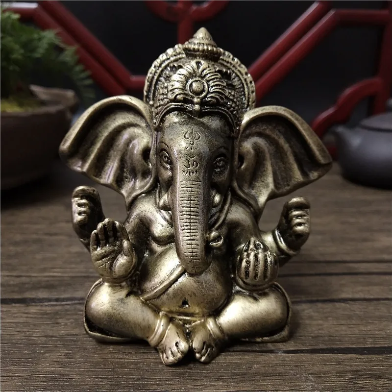 Estátua de Ganesha em Cor Bronze, Ornamentos de Resina, Escultura de Elefante, Deus Hindu, Figuras Decorativas para Casa, Estátuas de Buda