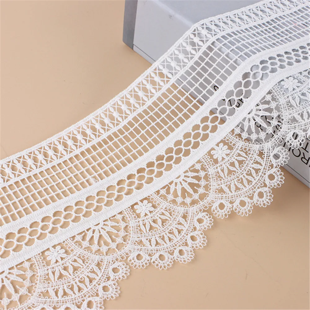 Embroidered Lace Accessories, Geometric Pattern Pierced 10 cm Wide Lace Fabric Diy Dress Wedding Curtain Skirt Decoration