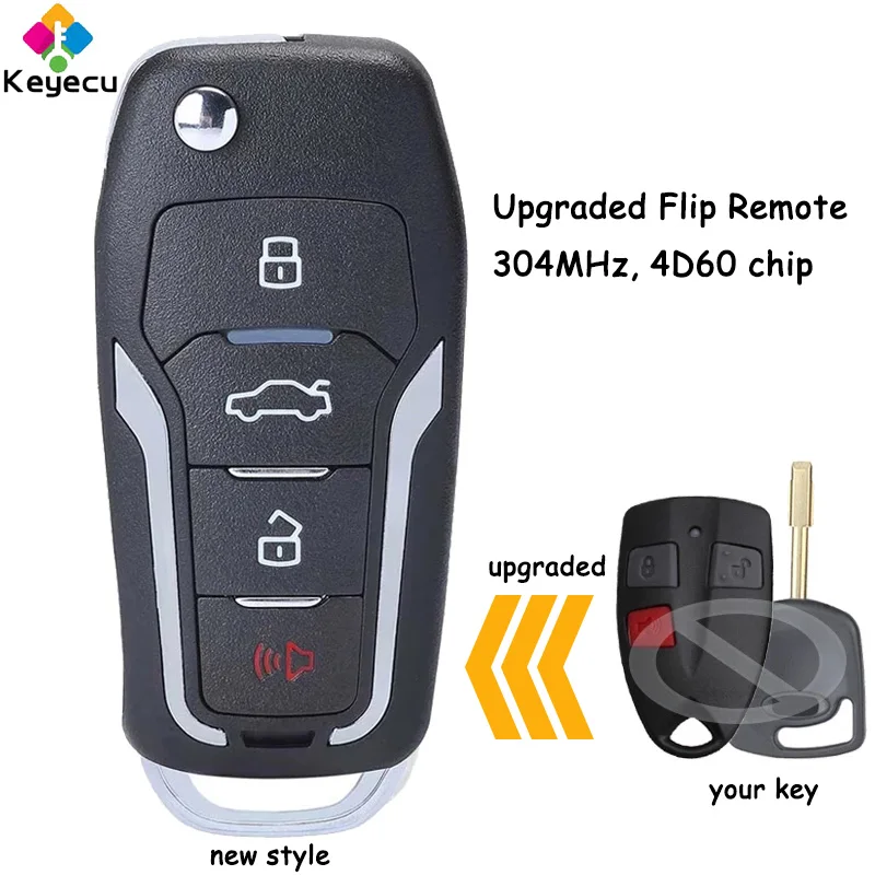 

KEYECU Upgraded Flip Remote Car Key Fob 3 Buttons 304MHz 4D60 Chip for Ford Falcon FPV XR6 XR8 2 & 3 Series 1999 2000 2001 2002