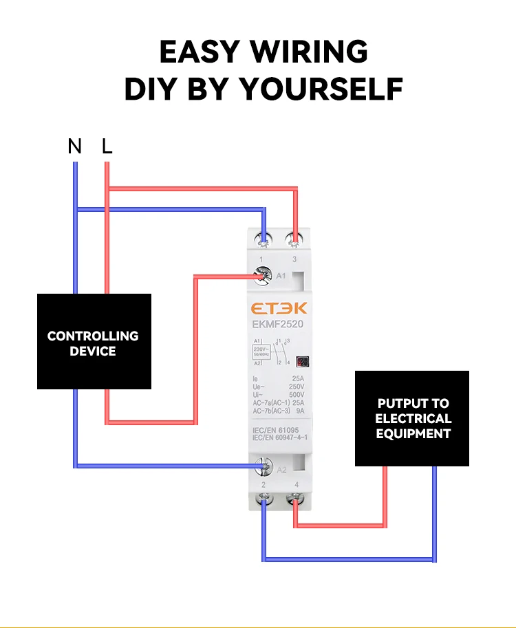 ETEK Modular AC contattore Din Rail Household 220v monofase 2P 2no 2nc 1no 1nc 25A 20A 16A per automazione EKMF