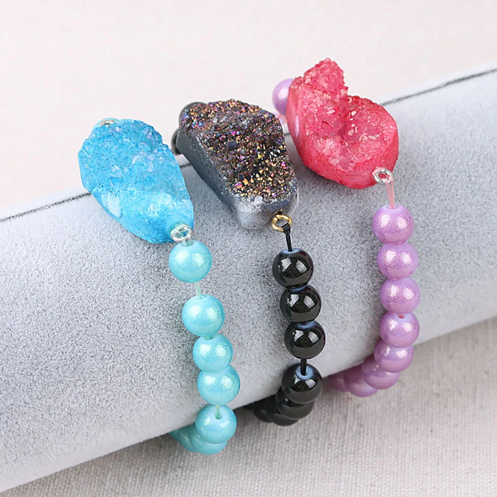 Multiple Colors Druzy Agate Beads and Clump Mixed Jade Bracelets