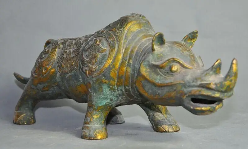 chinese fengshui bronze gilt dragon Patterns rhinoceros Rhino Ox cattle statue