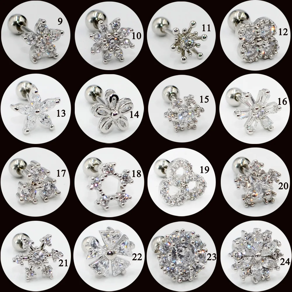 1PC Ear Studs 60Styles Chosse CZ Zircon Moon Star Earring Tragus Helix Cartilage Gold & Silver Color Body Piercing Jewelry 20G