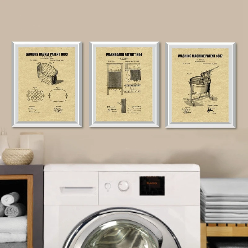 Laundry Room Decoration Laundry Patent Vintage Canvas Posters and Prints RetroBlueprints Art Painting Pictures Housewarming Gift