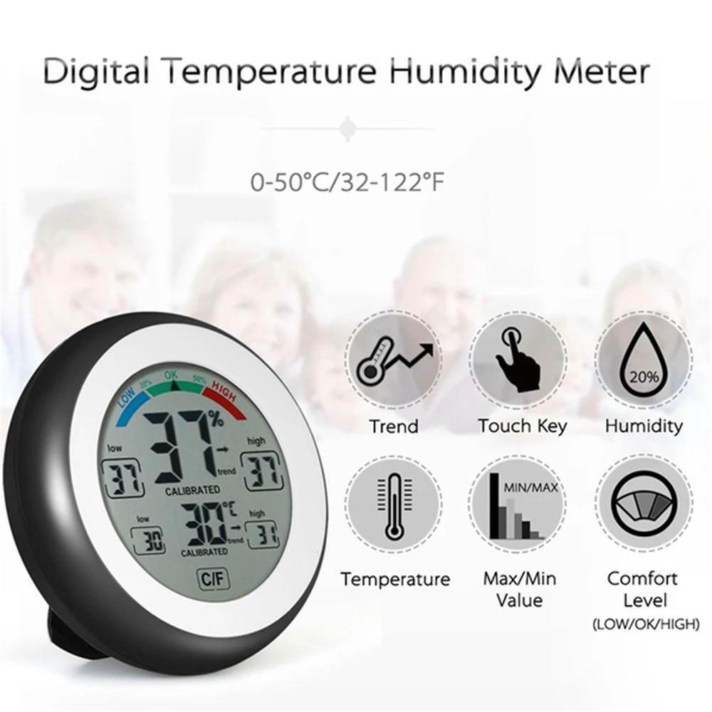 Digital LCD Display Indoor Thermometer Hygrometer Round Wireless Electronic Temperature Humidity Meter Weather Station Tester