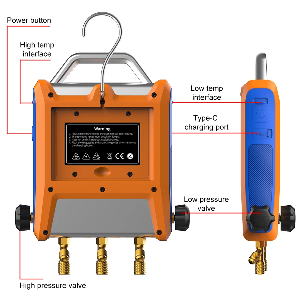 Elitech EMG-20V Intelligent 2 Valves Digital Manifold Kit with 5” Smart Touch Screen HVAC Gauge with Bluetooth