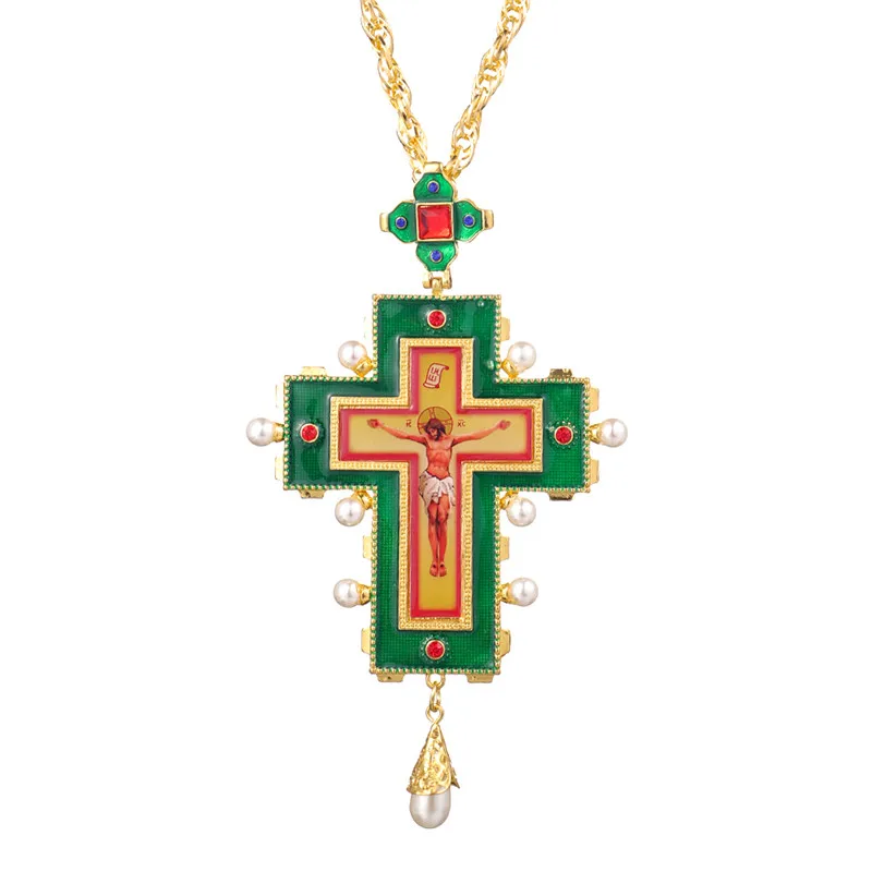 

Men Chain Christian Jewelry Gifts Vintage Cross Crucifix Jesus Piece Pendant & Necklace Orthodox Pendant Chain Priest Jewelry
