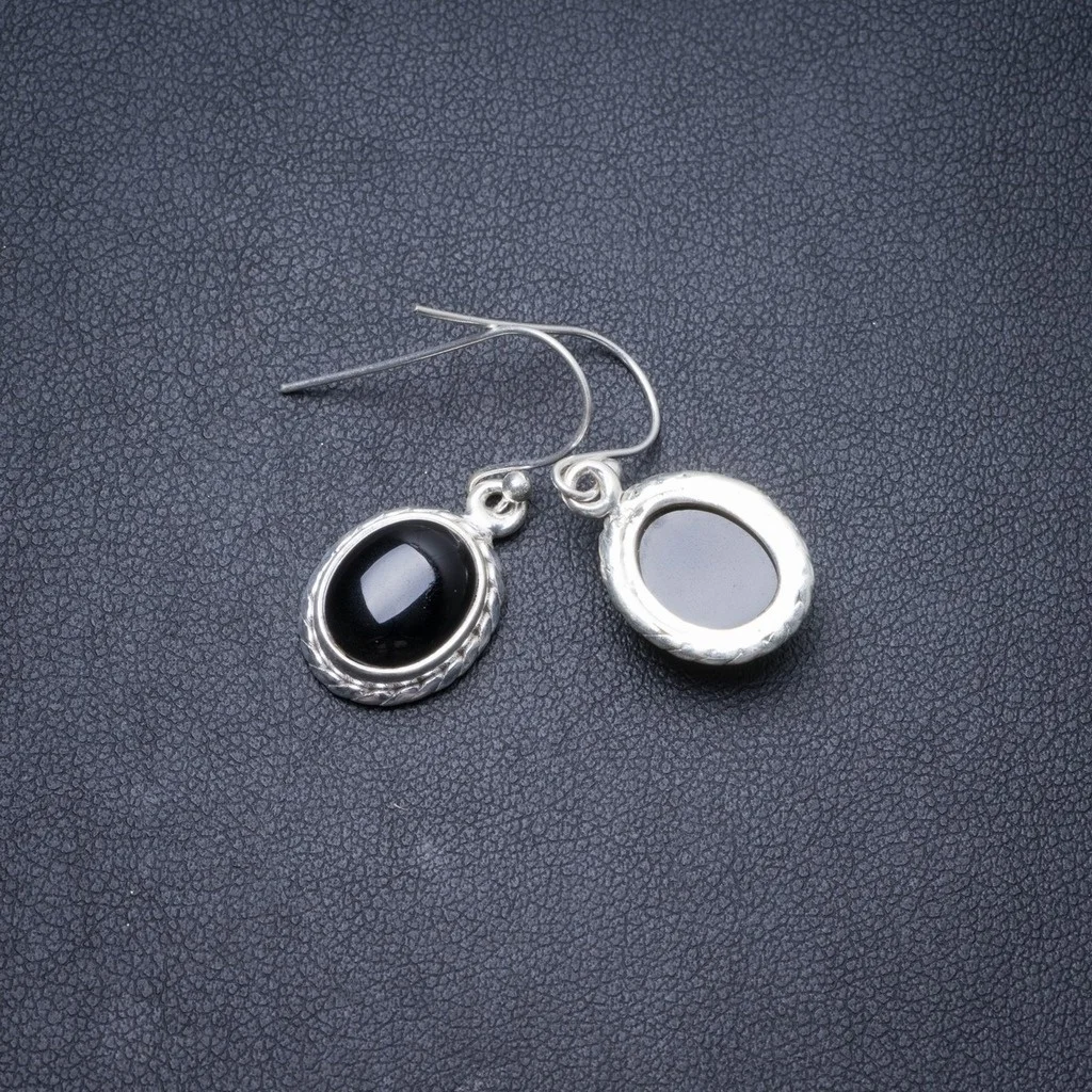 

Natural Black Onyx Handmade Unique 925 Sterling Silver Earrings 1" Y2908