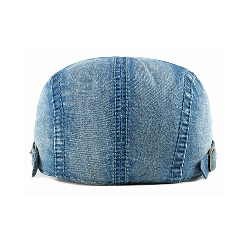 Chapeau bérets en denim délavé simple pour hommes et femmes, casquette plate à visière, chapeau d\'artiste bec de canard, casquette de gavroche