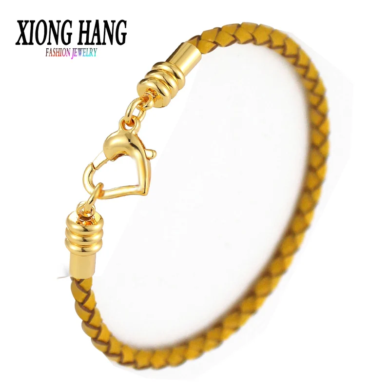 Fashion Women Gold Plated Love Bracelet Bangle Leather Chain Love Stainless Steel Clasp Fit Pandora Bead Charms Bracelet