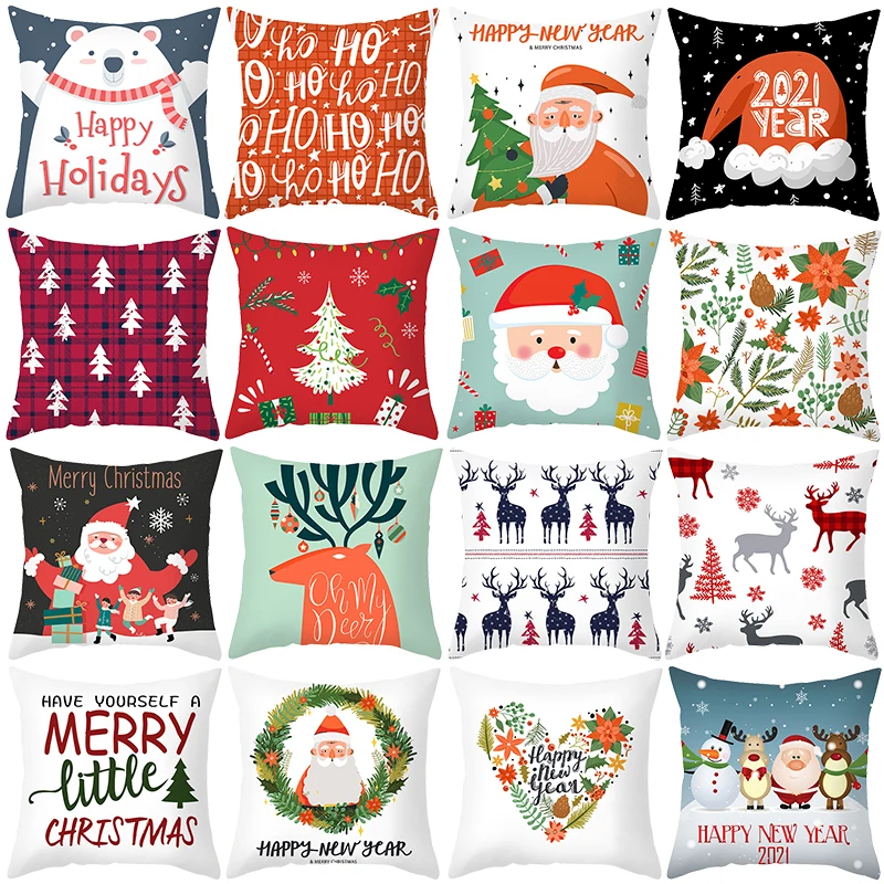 

1Pcs 45*45cm Merry Christmas Santa Snowman Printed Cushion Cover Decor Pillow Covers For Home Sofa Polyester Throw Pillowcases