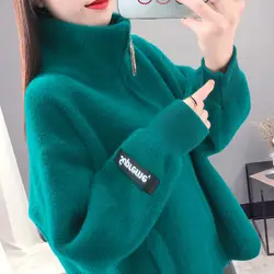 Imitation Mink Velvet Cardigan Short Jacket Women Sweater Autumn Winter Large Size Thick Knitted Cardigan Sweater Coat 4XL Y741