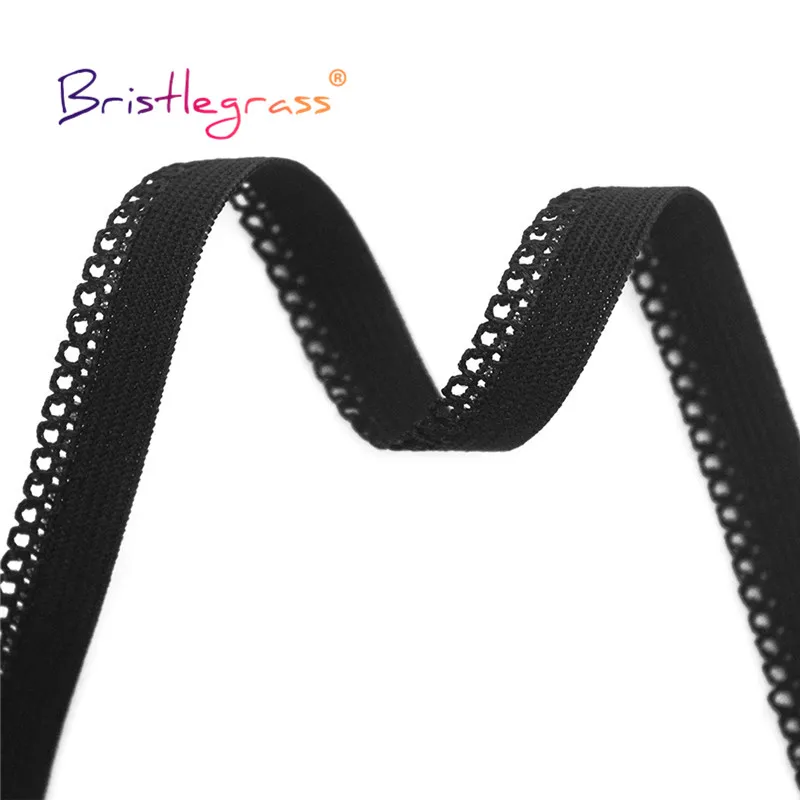 BRISTLEGRASS 50 100หลาม้วน3/8 "10มม.Picot Loop Elastic Frilly ลูกไม้ Trim ตกแต่ง Spandex Band Bra ชุดเดรสชั้นในเย็บ