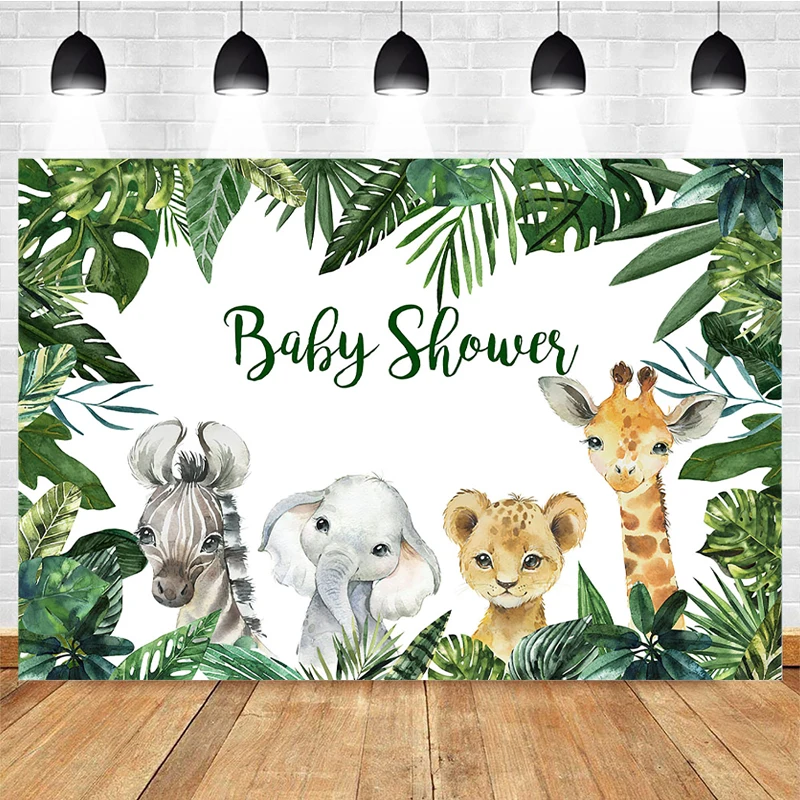 Toile de fond de photographie de fond de joyeux anniversaire, forêt verte de la jungle, terre de calcul, safari, fête, nouveau-né, animaux, baby shower, séance photo