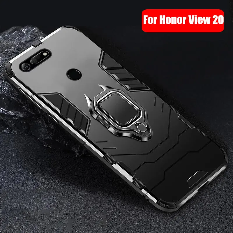 For Huawei Honor View 20 Case V20 Armor PC Cover Finger Ring Holder Phone Case For Honor View20 V20 Case Shockproof  Bumper