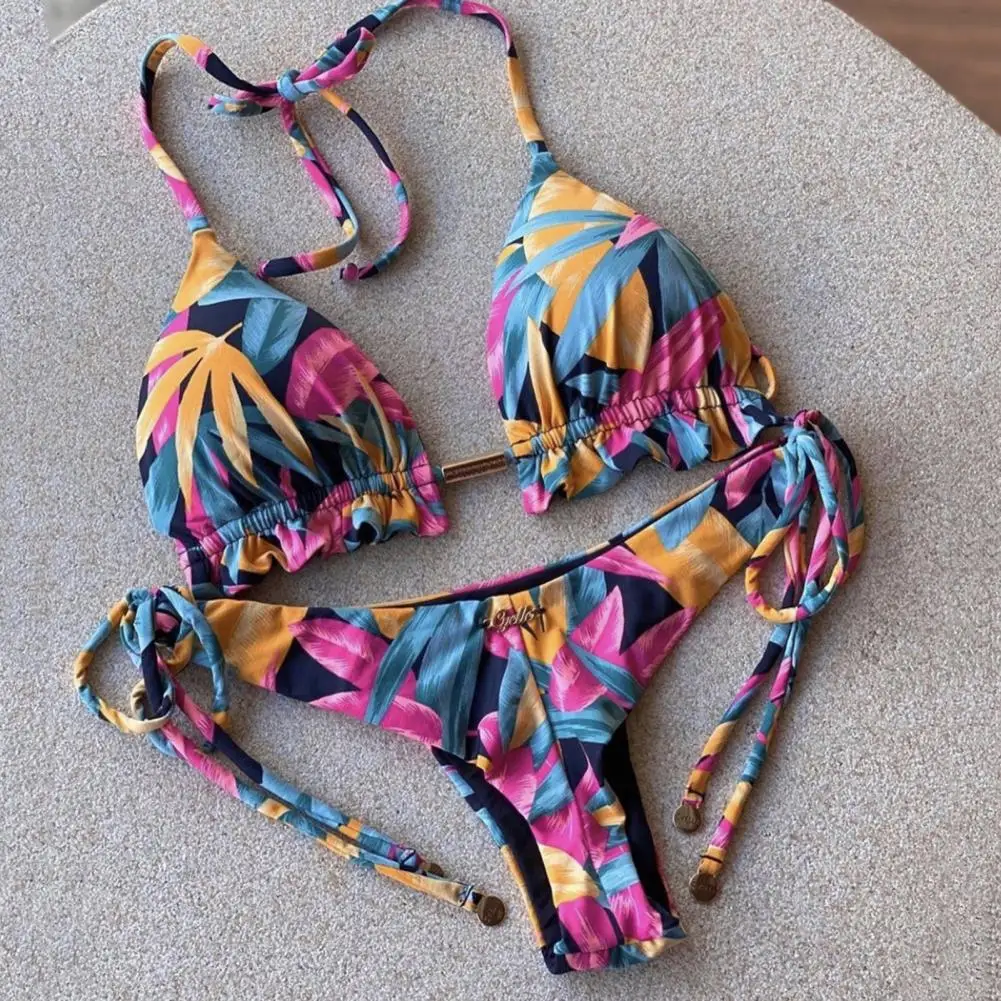 Bikinis Suit Women Swimwear Floral Print Push Up Halter Bra Briefs Bikini Set Swimsuit Swimming Pool Bathing Suit Beach Wear