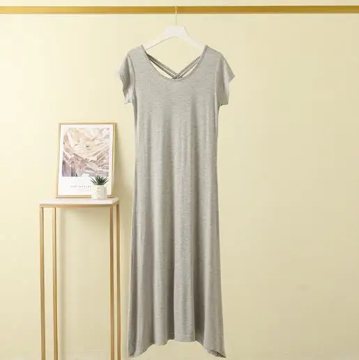 Sexy backless cotton nightgowns women short sleeve long dress casual home wear nightdress modal comfortable female nightshirt