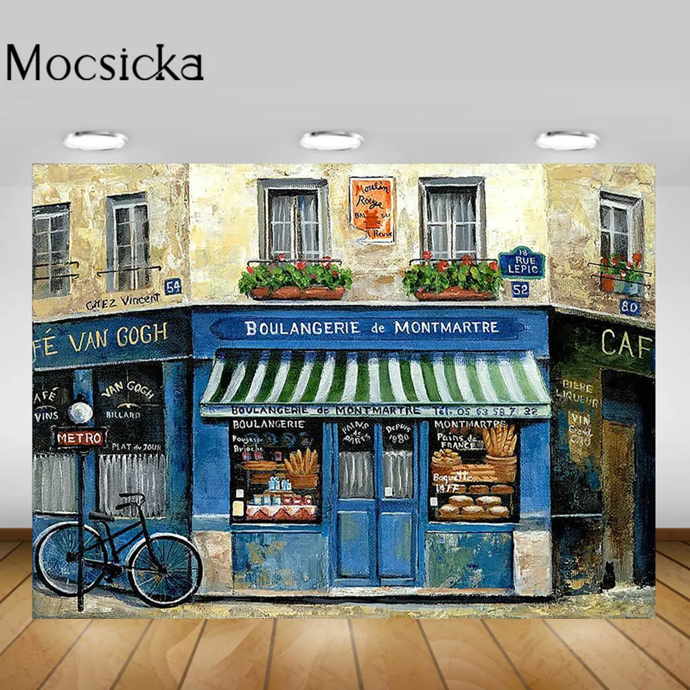 Mocsicka Street Bakery Backdrop Retro Street Child Birthday Party Cake Smash Photo Background Newborn Portrait Photography Props