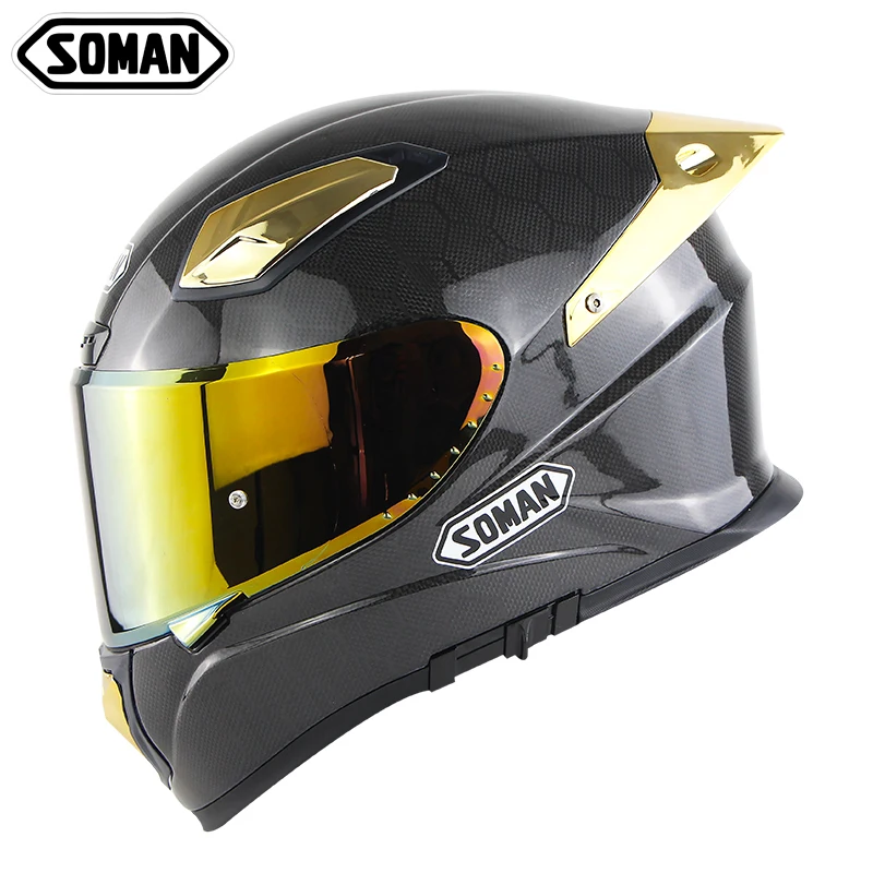 

New Snake Decal Soman X8 Carbon Fiber Full Face Red Gold lens Double Visors Motorcycle Helmets With Big Spoiler Capacetes Casco