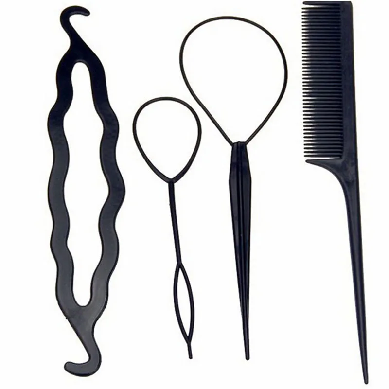 Juego de accesorios mágicos para estilismo del cabello, pasador para el pelo, máquina para hacer moños, herramienta de estilismo para trenzar y rizar el cabello, 4 unids/set