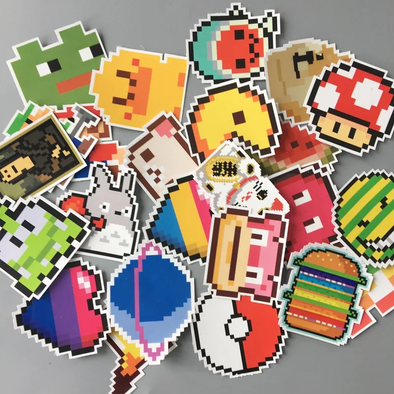 25Pcs/set Pixel Style Stickers Cartoon Game Graffiti Stickers Waterproof Cute Trolley Case Tablet Mobile Phone Mosaic Stickers