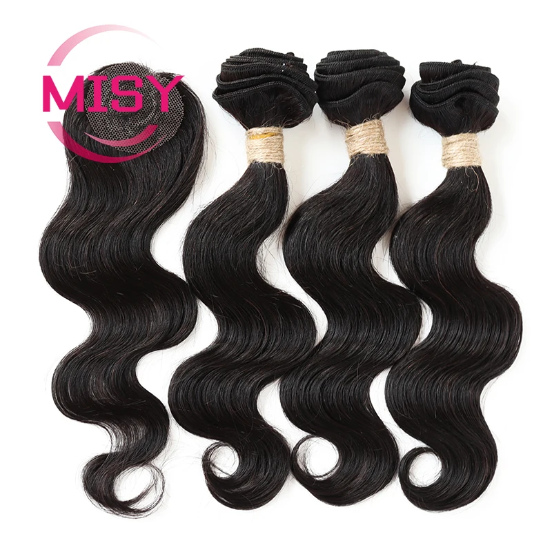 Short Straight Human Hair Bundles Brazilian Remy Hair Weaves 3 Bundles With Closure Natural Black Straight Bundles With Closure