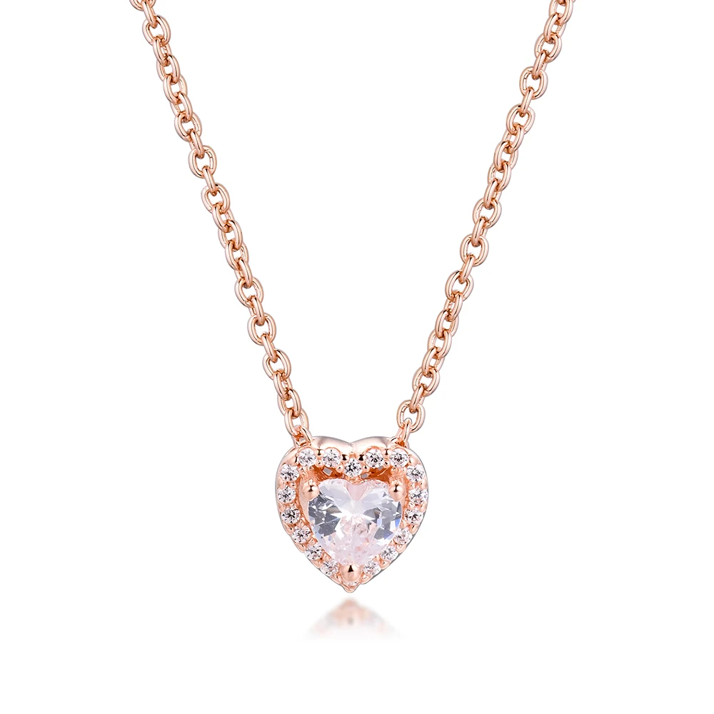 

Sparkling Heart Necklace & Pendant Rose Gold Color Winter New Style Woman Fashion Accessories 45CM Snake Chain Jewelry