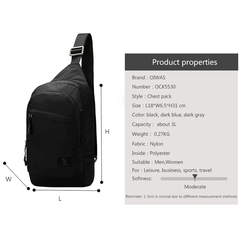 OIWAS – sac à bandoulière pour hommes, sacoche asymétrique épaule poitrine, sacs multifonctionnels mode garçons, sac à bandoulière pour Sport voyage