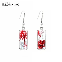 2021 Red Flower Life Destiny Higanbana Stainless Steel Rectangle Hook Dangle Drop Earrings Glass Cabochon Ear Jewelry