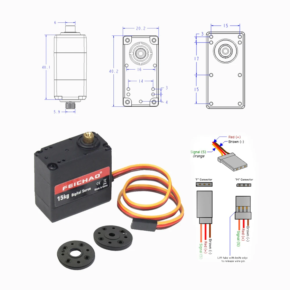 FEICHAO 로봇 서보 듀얼 액슬 메탈 기어 디지털 서보 모터, DIY 우수한 서보, 15KG, 180 270/360 도, 6.0-7.4V