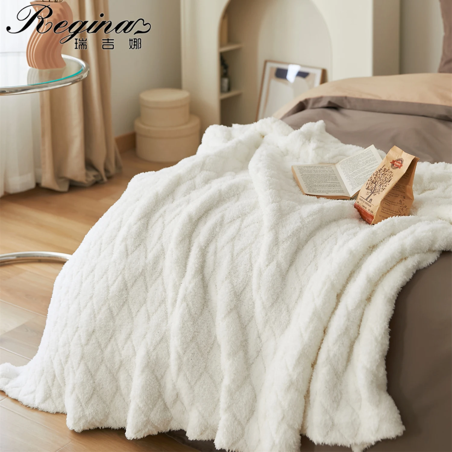 

REGINA Brand Rhombus Plaid Knitted Blanket Winter Warm Cozy Microfiber Soft Sofa Bed Casual Throw Blanket Outdoor Travel Blanket