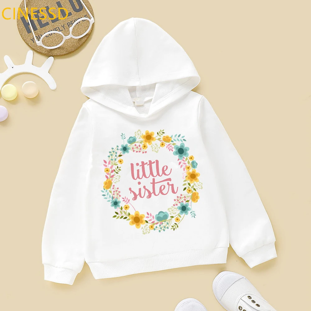 little big sister flowers print family mathing twins birthday Xmas gift girls winter hoodies thick clothes teens pink sweatshirt