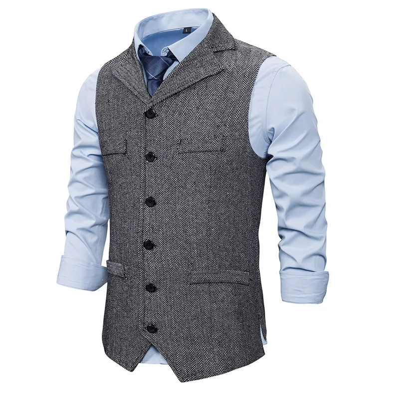 Autumn Business Vest Men\'s Clothing Male Lapel Casual Men Suit Vest With Pockets Vest Outerwear Chaleco Hombre