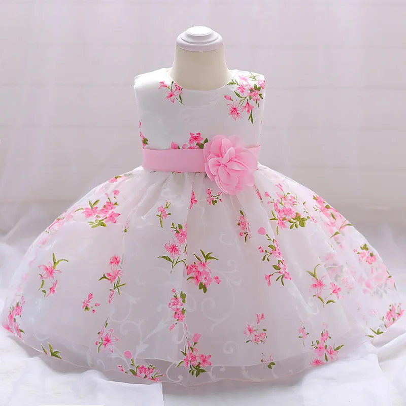 Baby Big Flower Party Dress For Girls Elegant Tulle 1st Birthday Wedding Bridesmaid Girl Dresses Christmas Evening Kids Clothing