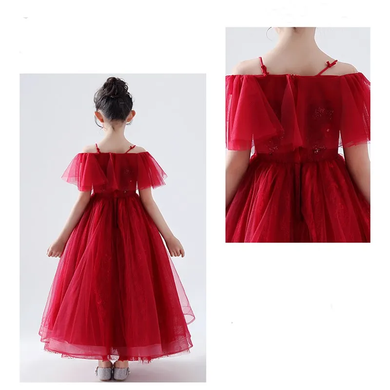 Vestido de flores con tirantes finos para niña, vestidos de desfile sin mangas de tul rojo para padres e hijos, novedad de 2020