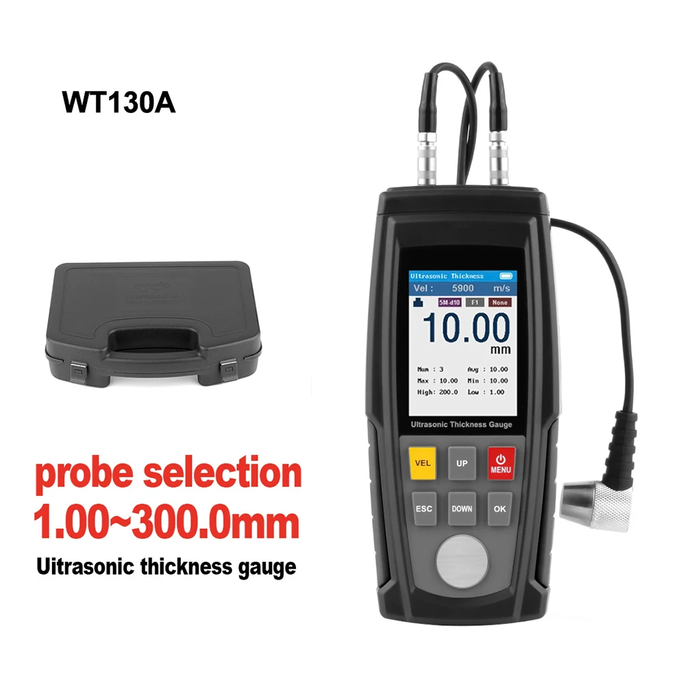 WT100A(1.00-225.0Mm) WT130A(1.00-300.0Mm) USB Pengisi Daya Logam Penguji Presisi Tinggi Meteran Pengukur Ketebalan Ultrasonik Digital