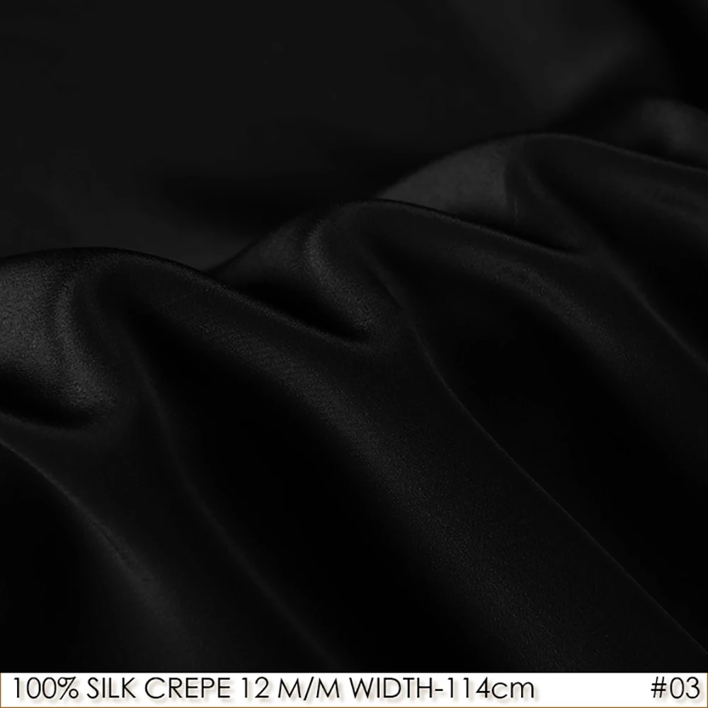 SETA CREPE DE CHINE 114cm de ancho 12momme/100% tela De seda De morera Natural DIY Color mate vestido De noche para mujer negro NO 03