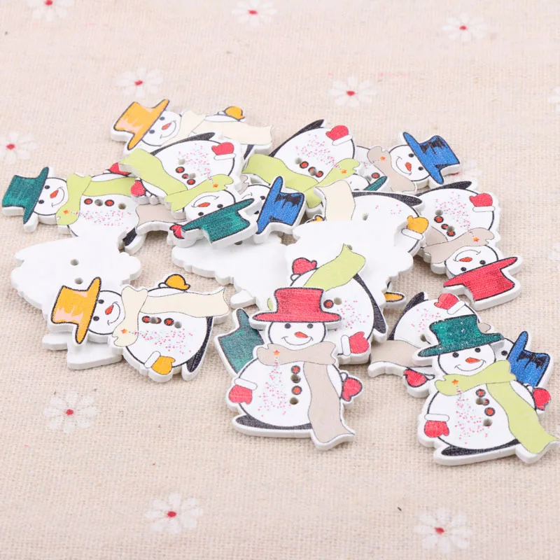 Wooden Mixed Christmas Snowman Pattern Buttons Scrapbook Collection Handmade Sewing Home Decoration DIY 35x26mm 20pcs