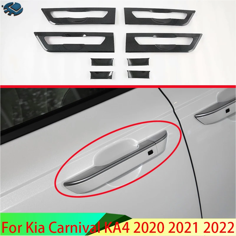 For Kia Carnival KA4 2020 2021 2022 Carbon Fiber Style Door Handle Bowl Cover Cup Cavity Trim Insert Catch Molding Garnish