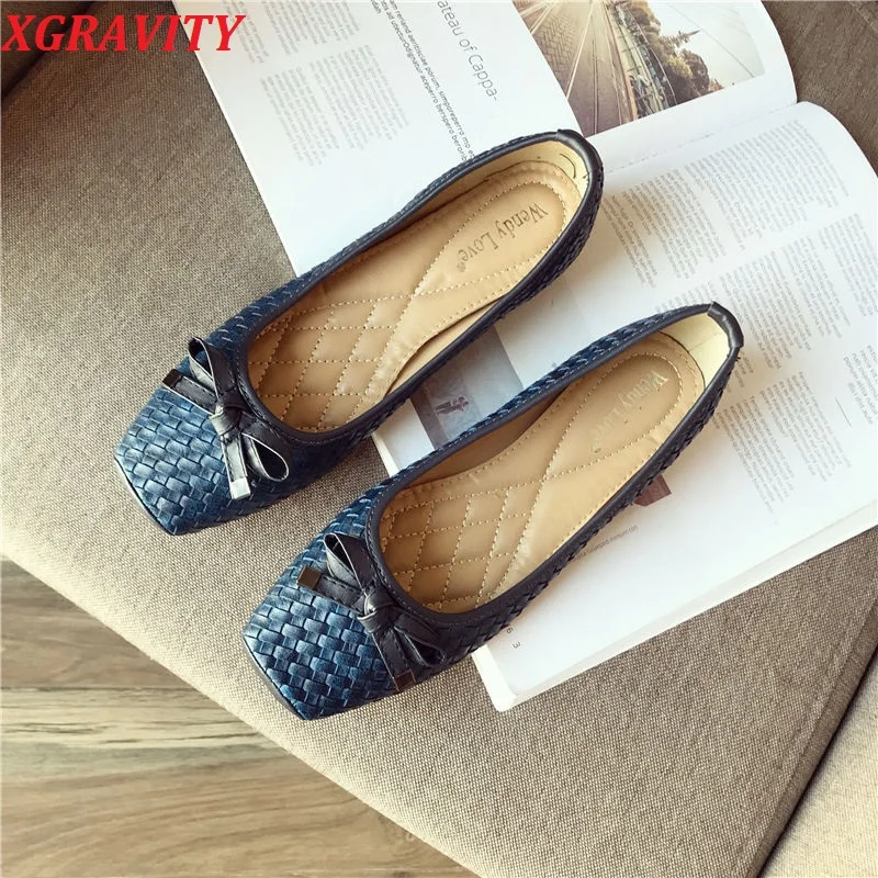 

New Fashion Casual Weave Square Toe Butterfly Ladies Flat Shoes Elegant Knitting Female Flats All Matched Slip On Women Flats