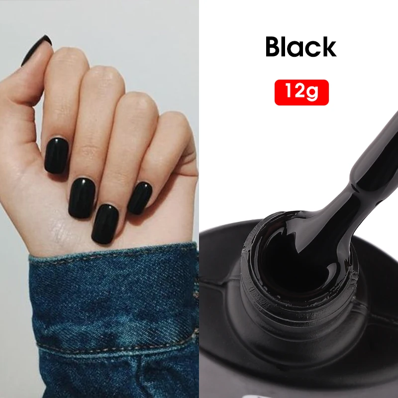 MSHARE-Gel de uñas blanco puro negro, 12g, curado con secador de uñas