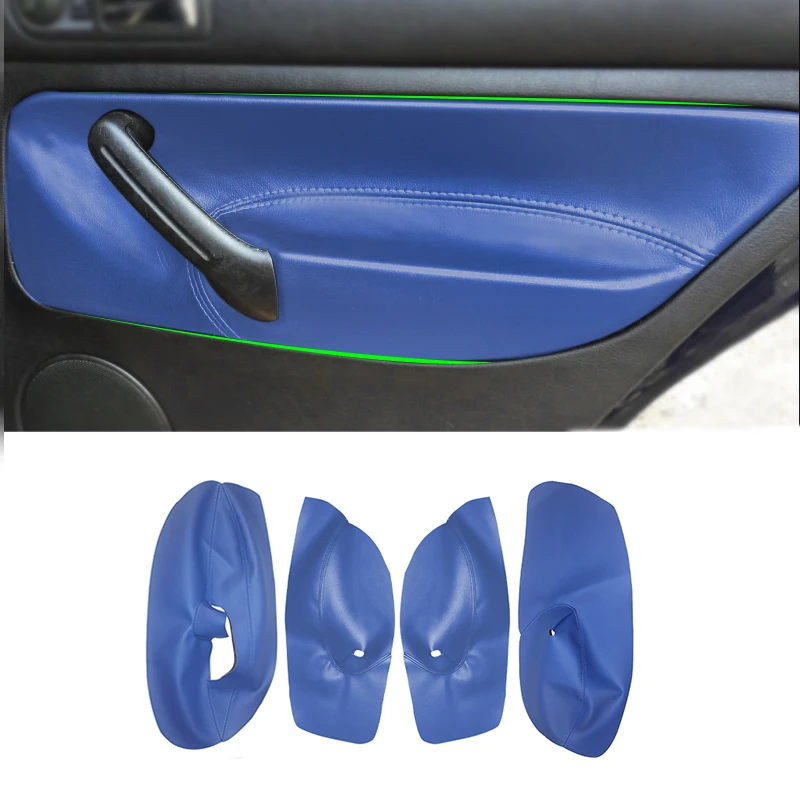 4 Doors Soft Blue Leather Door Armrest Cover For VW Golf 4 MK4 Bora Jetta 1999 - 2005 Car Door Armrest Panel Skin Cover Trim