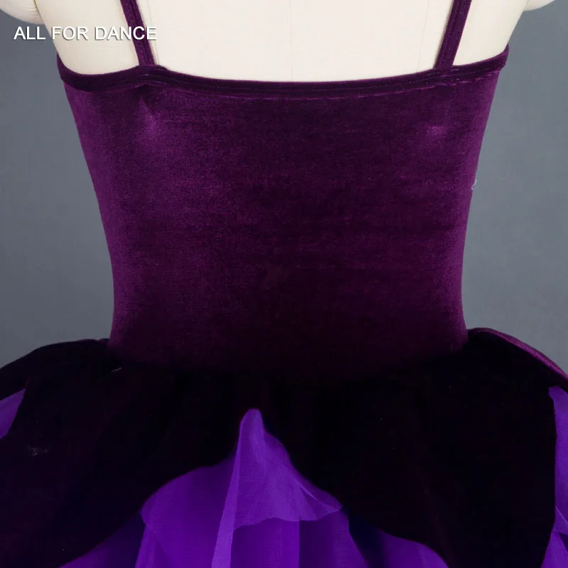18564 다크 퍼플 벨벳 & 스팽글 탑 보디스와 퍼프 튤 스커트 여성 및 소녀 무대 댄스 드레스 로맨틱 발레 의상
