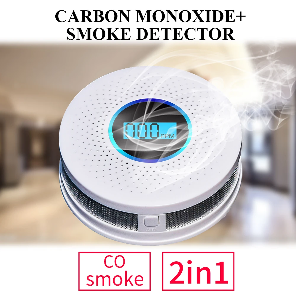 Mais novo 2 em 1 led digital alarme de fumaça de gás co detector de monóxido de carbono alerta de voz sensor de proteção de segurança em casa de