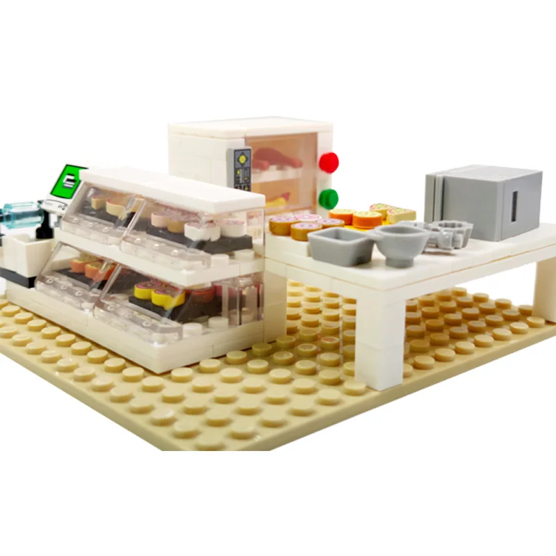 

City Blocks MOC Bakery Shop Building Bricks Bread Dessert Food Montessori DIY Toys for Girls Children Gift Baseplate 16*16 Dots